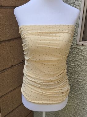 AFRM Los Angeles Strapless Ruched Yellow Crystal-Embellished Top